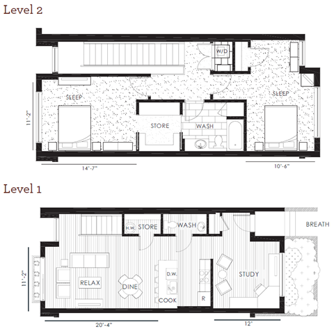 Floor plan for 2 beds, 1.5 baths, 1341 sqft